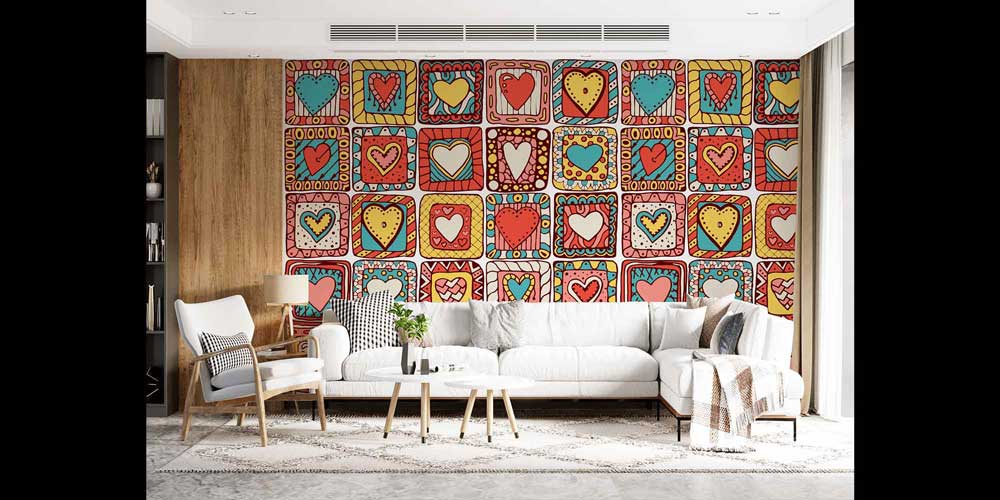 duvar-kagitlari-4496-04 Renkli Kalp Mozaik Duvar Kağıdı 4496