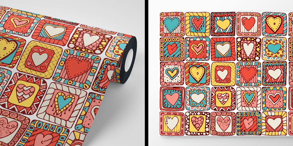 duvar-kagitlari-4496-05 Renkli Kalp Mozaik Duvar Kağıdı 4496