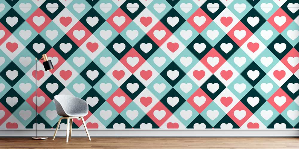 Baklava Desenli Kalp Duvar Kağıdı 4516