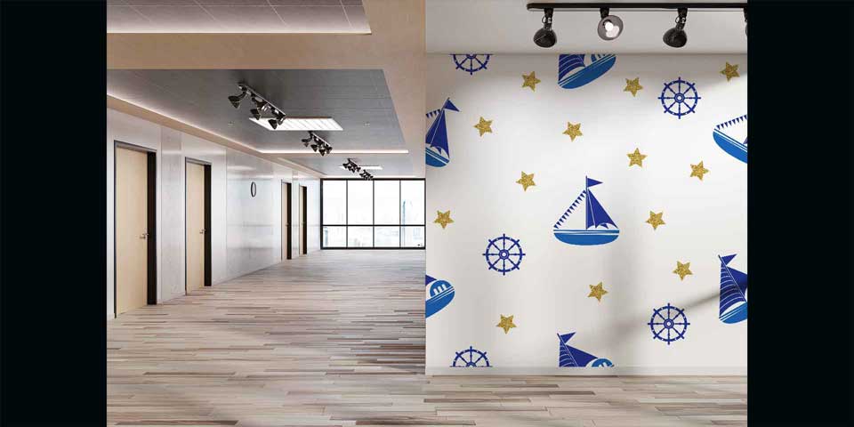 Yelkenli ve Dümen Desenli Deniz Temalı Duvar Kağıdı 4625