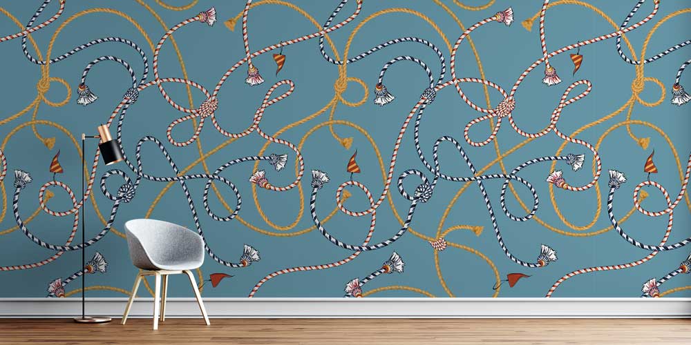 Halat ve Düğüm Desenli Deniz Temalı Duvar Kağıdı 4627