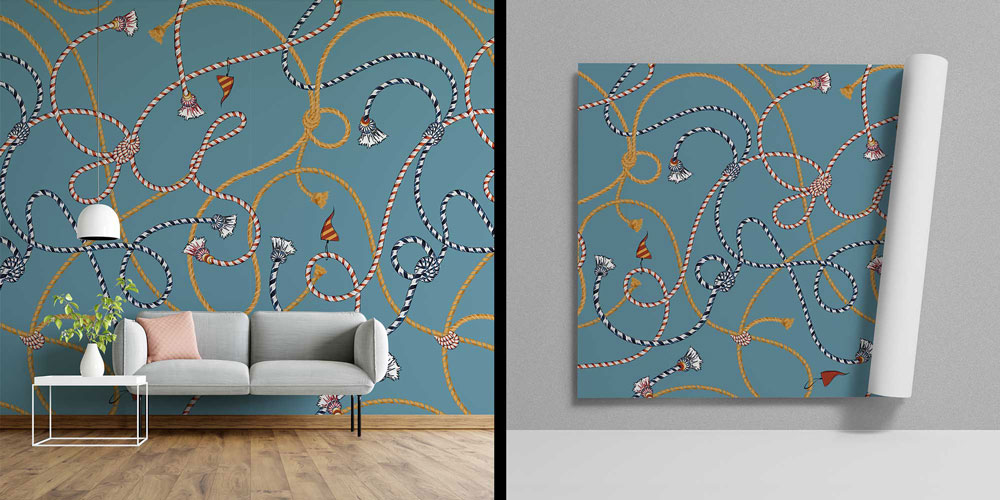 Halat ve Düğüm Desenli Deniz Temalı Duvar Kağıdı 4627