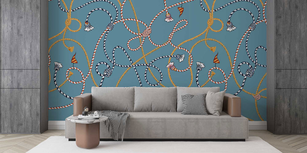 Halat ve Düğüm Desenli Deniz Temalı Duvar Kağıdı 4627