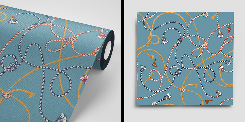 Halat ve Düğüm Desenli Deniz Temalı Duvar Kağıdı 4627