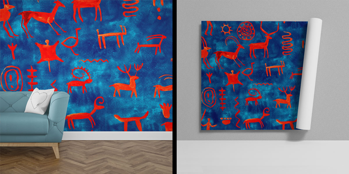 İlkel Sanat Hayvan Figürlü Duvar Kağıdı 4938