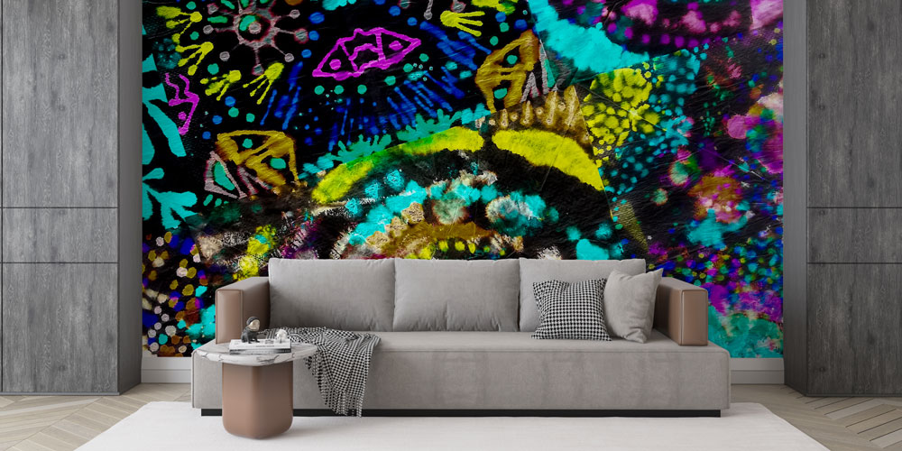 Loft Stil Sarı Siyah Grafiti Duvar Kağıdı 5015