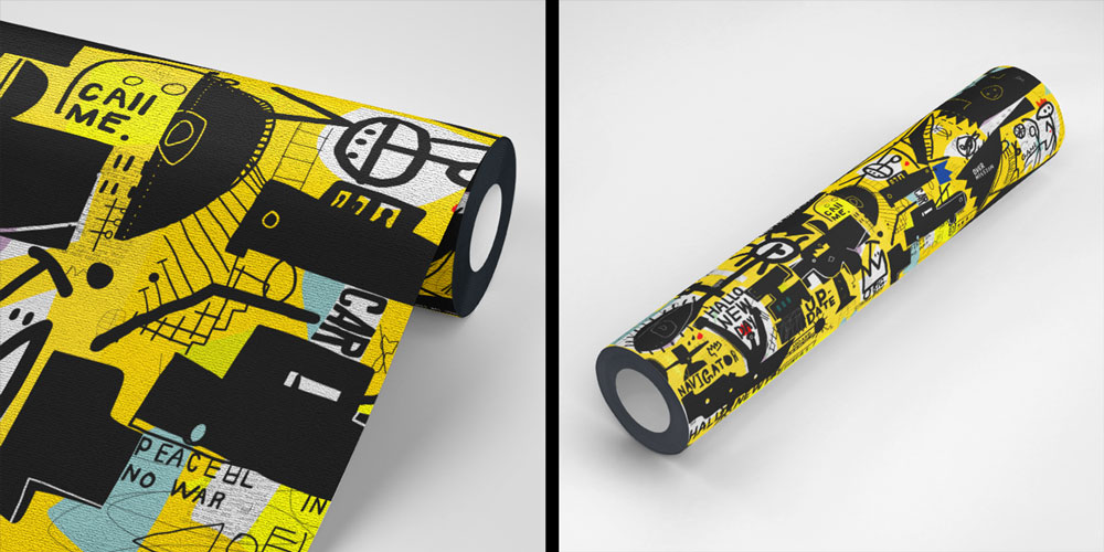 Loft Stil Sarı Siyah Grafiti Duvar Kağıdı 5015