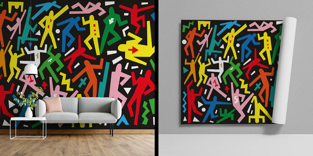 Renkli Grafik Dans Figürleri Temalı Duvar Kağıdı 5065