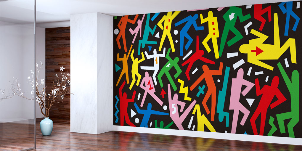 Renkli Grafik Dans Figürleri Temalı Duvar Kağıdı 5065