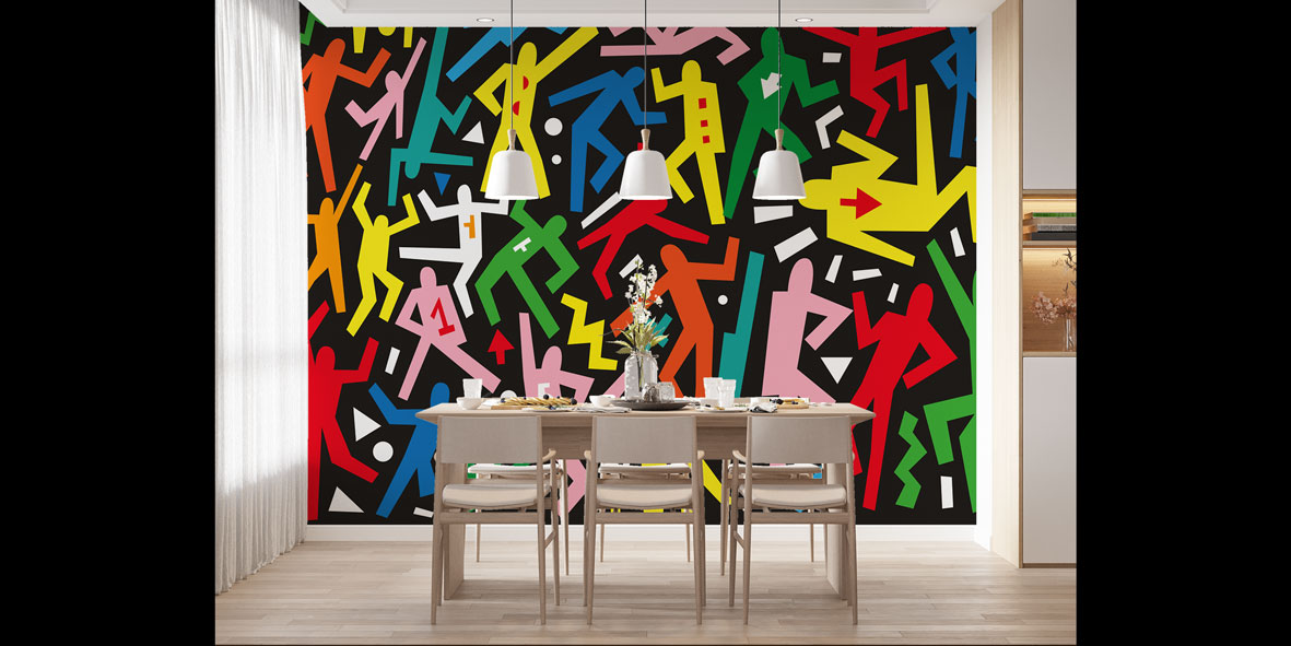 Renkli Grafik Dans Figürleri Temalı Duvar Kağıdı 5065
