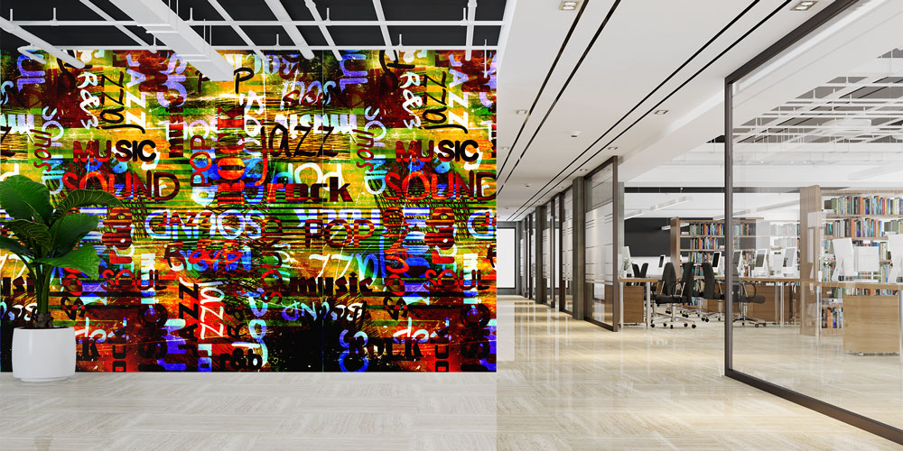 Tipografik Müzik Kelimeleri Temalı Renkli Duvar Kağıdı 5066