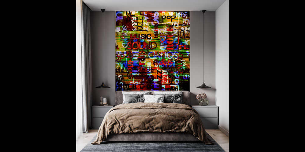 Tipografik Müzik Kelimeleri Temalı Renkli Duvar Kağıdı 5066