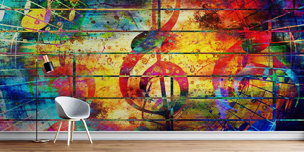 Renkli Nota ve Müzik Temalı Soyut Duvar Kağıdı 5067