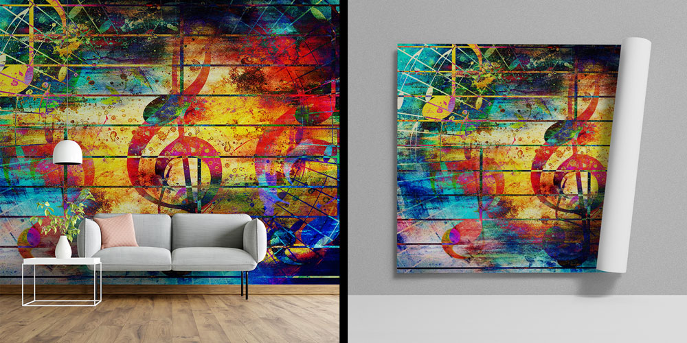 Renkli Nota ve Müzik Temalı Soyut Duvar Kağıdı 5067