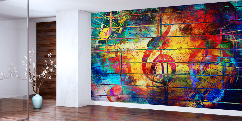 Renkli Nota ve Müzik Temalı Soyut Duvar Kağıdı 5067