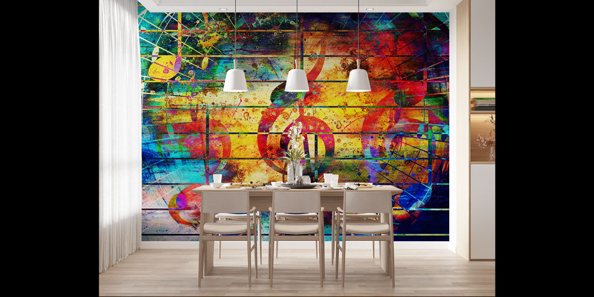 Renkli Nota ve Müzik Temalı Soyut Duvar Kağıdı 5067