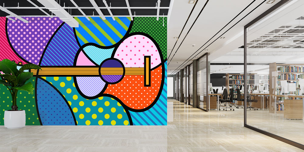 Pop Art Gitar Desenli Renkli Duvar Kağıdı 5073