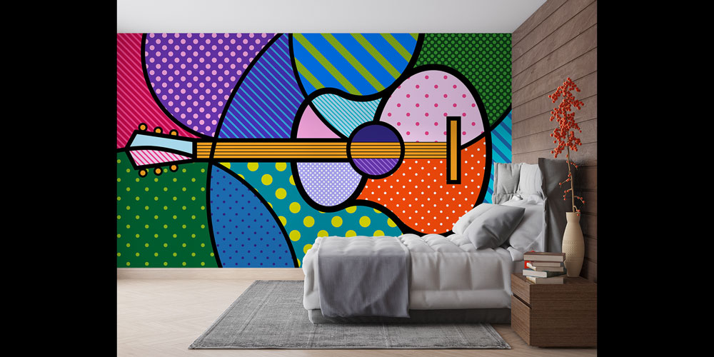 Pop Art Gitar Desenli Renkli Duvar Kağıdı 5073