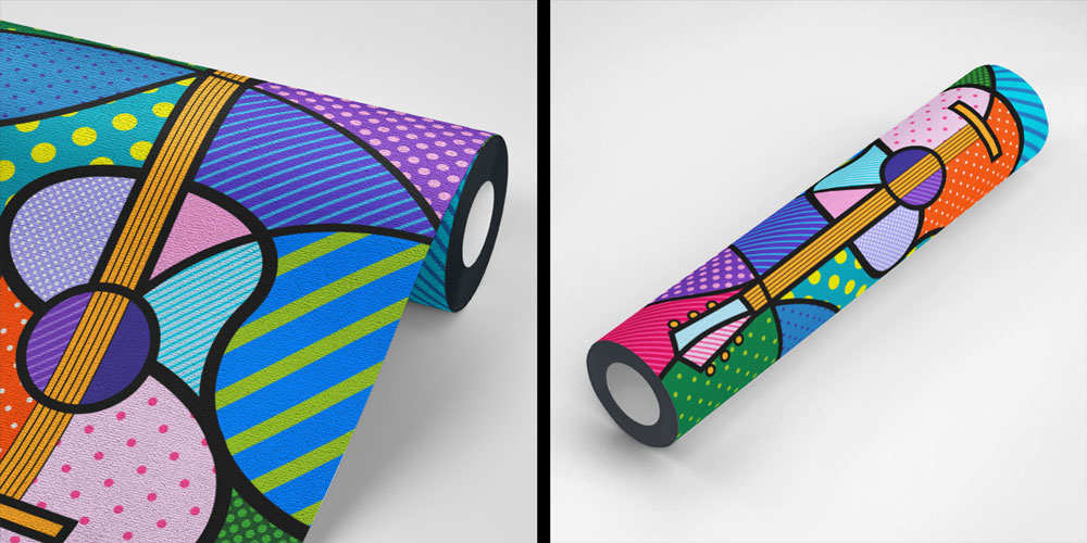 Pop Art Gitar Desenli Renkli Duvar Kağıdı 5073