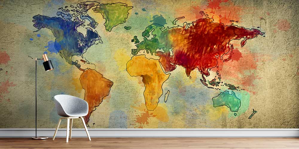 Sulu Boya Dünya Haritası Harita Sanatı Duvar Kağıdı 5117