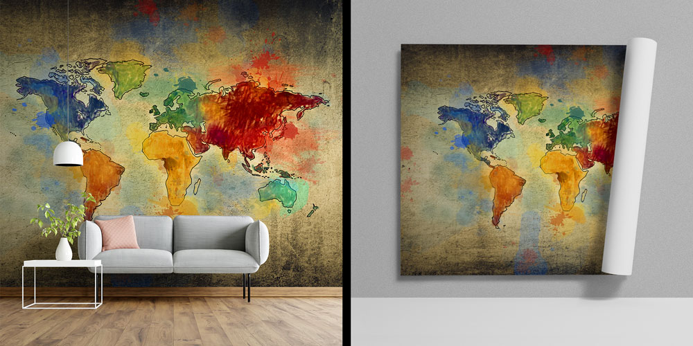 Sulu Boya Dünya Haritası Harita Sanatı Duvar Kağıdı 5117
