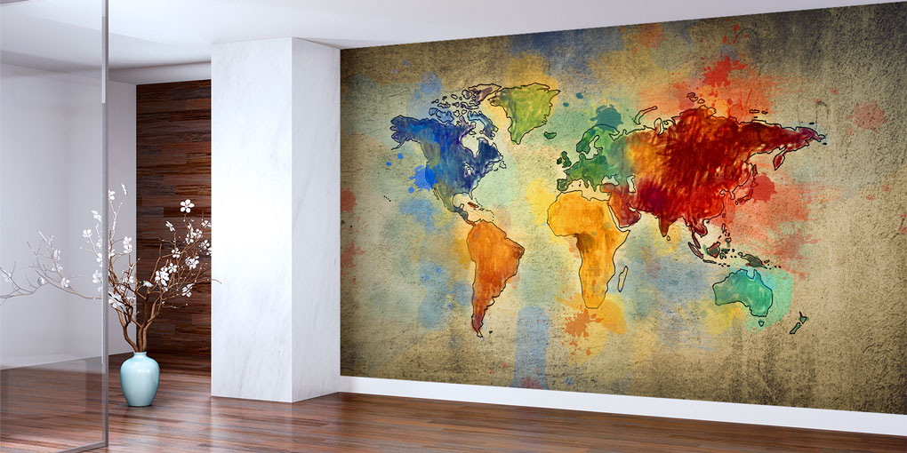 Sulu Boya Dünya Haritası Harita Sanatı Duvar Kağıdı 5117