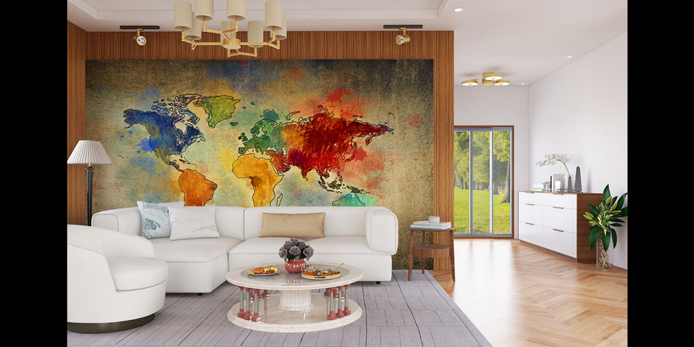 Sulu Boya Dünya Haritası Harita Sanatı Duvar Kağıdı 5117