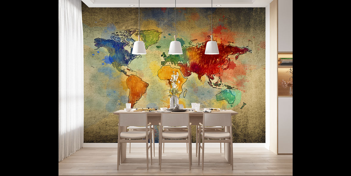 Sulu Boya Dünya Haritası Harita Sanatı Duvar Kağıdı 5117