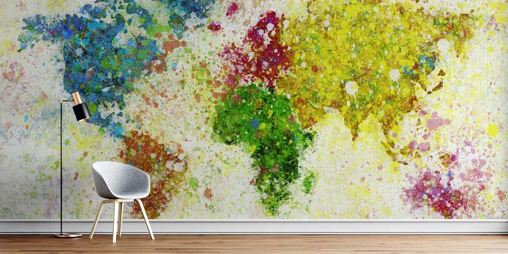 Renk Patlamalı Dünya Haritası Harita Sanatı Duvar Kağıdı 5120