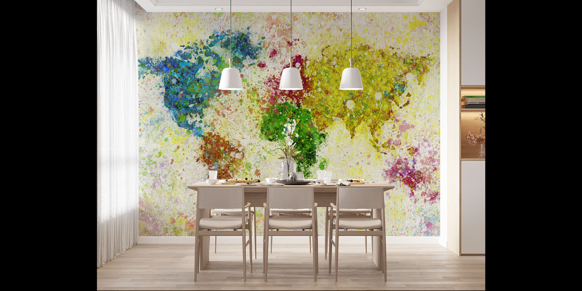 Renk Patlamalı Dünya Haritası Harita Sanatı Duvar Kağıdı 5120