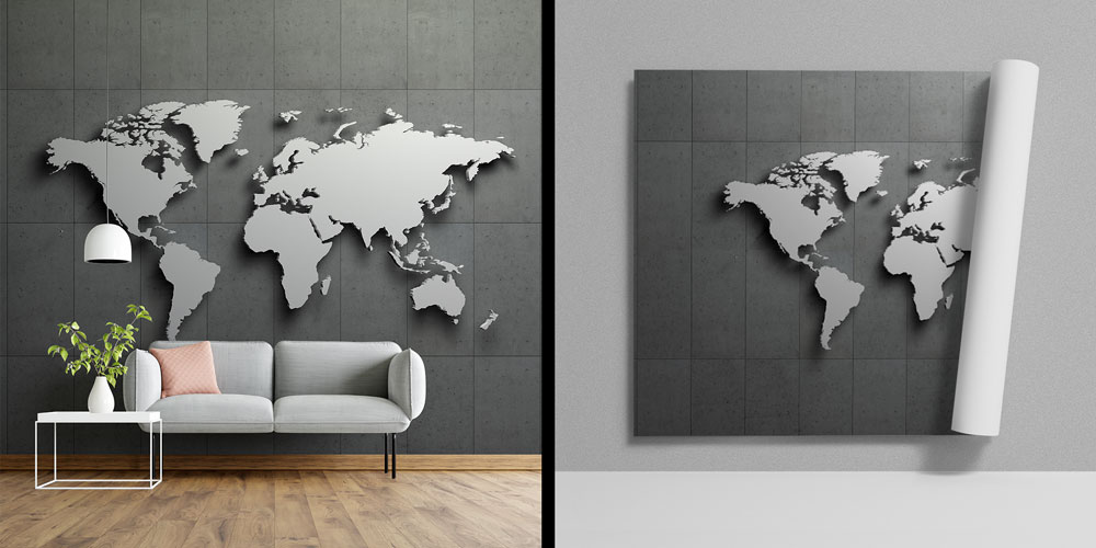Endüstriyel 3D Dünya Haritası Harita Sanatı Duvar Kağıdı 5126