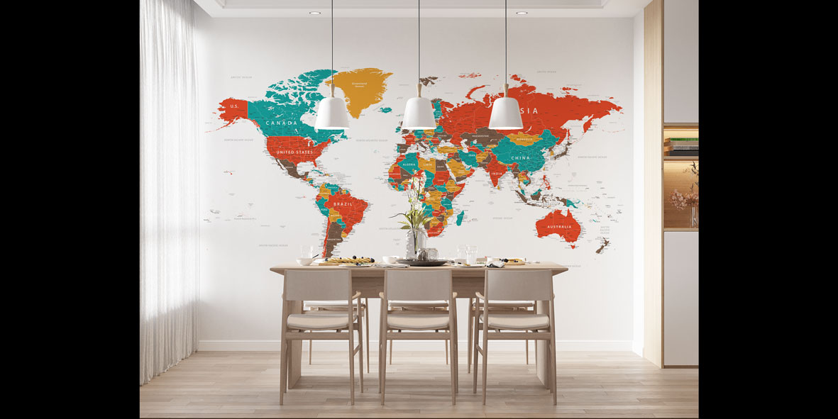 duvar-kagitlari-5128-04 Renkli ve Detaylı Siyasi Dünya Haritası Harita Sanatı Duvar Kağıdı 5128