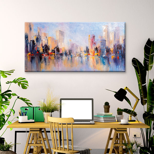 Soyut Şehir Manzarası ve Su Yansımalı Kanvas Tablo – 5552