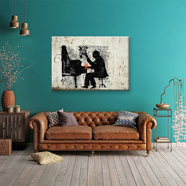 Piyano Çalan Müzisyen Temalı Sanatsal Kanvas Tablo 5046