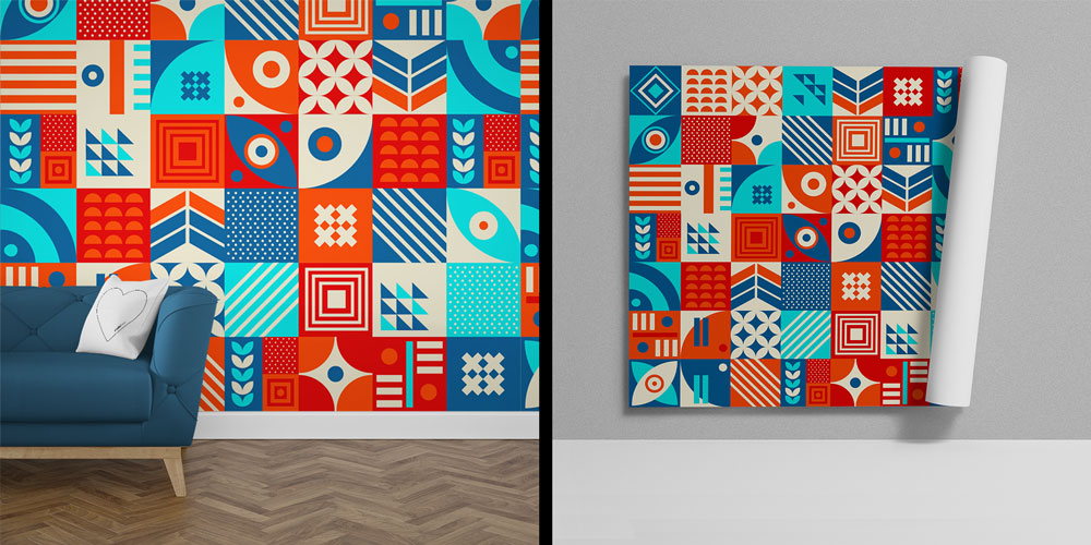 Renkli Geometrik Desen Sanatı Duvar Kaplaması 4151