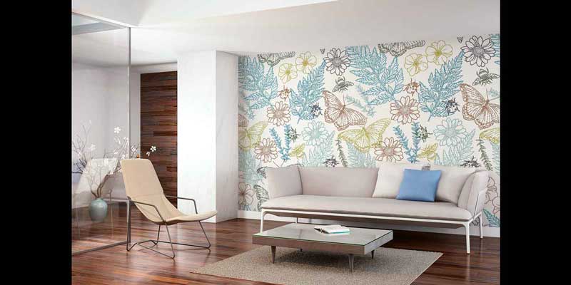 Kelebek ve Botanik Yaprak Desenli Dekoratif Duvar Kağıdı 4244