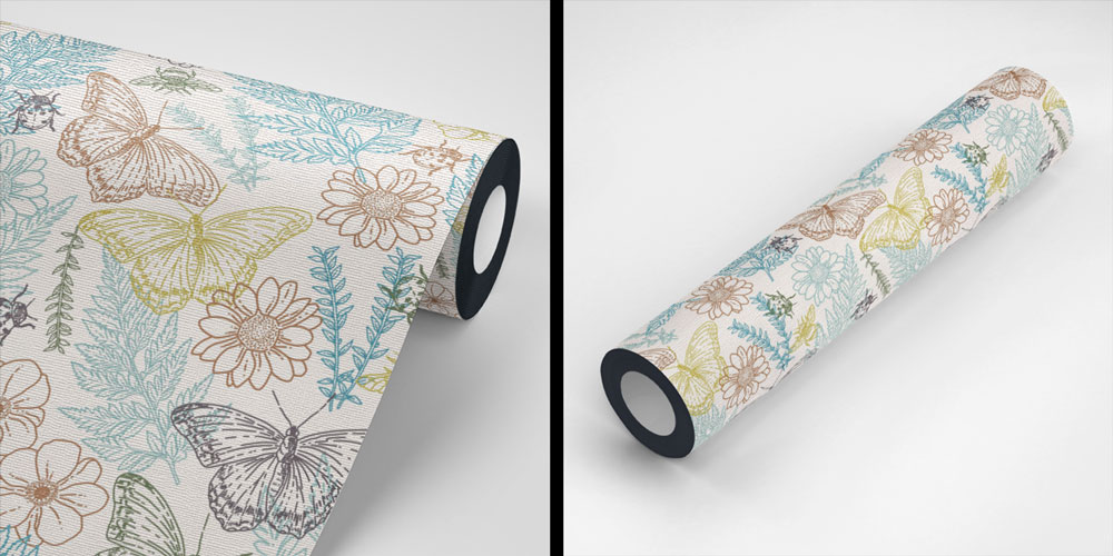 Kelebek ve Botanik Yaprak Desenli Dekoratif Duvar Kağıdı 4244