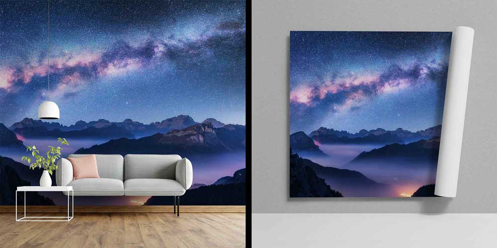 Yıldızlı Gece ve Dağ Manzaralı Doğa Temalı Duvar Kağıdı 4346