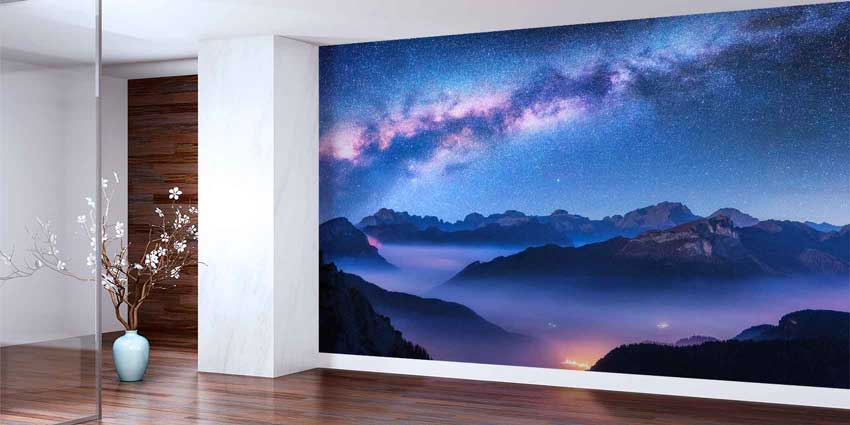 Yıldızlı Gece ve Dağ Manzaralı Doğa Temalı Duvar Kağıdı 4346