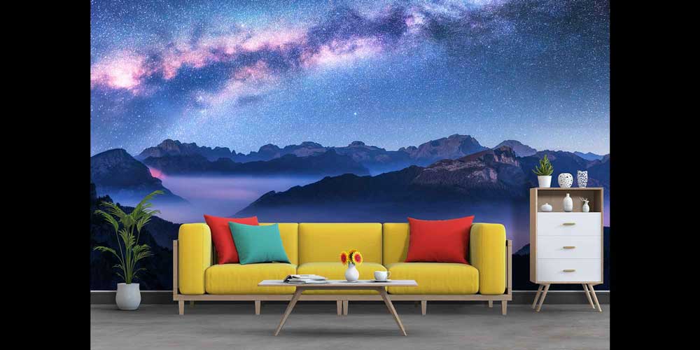 Yıldızlı Gece ve Dağ Manzaralı Doğa Temalı Duvar Kağıdı 4346