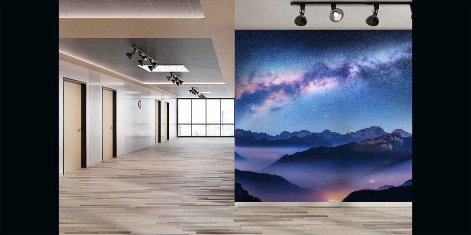 Yıldızlı Gece ve Dağ Manzaralı Doğa Temalı Duvar Kağıdı 4346