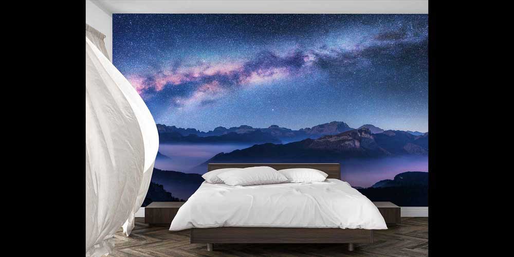 Yıldızlı Gece ve Dağ Manzaralı Doğa Temalı Duvar Kağıdı 4346