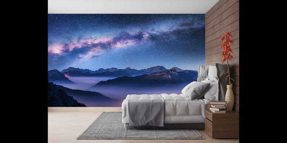 Yıldızlı Gece ve Dağ Manzaralı Doğa Temalı Duvar Kağıdı 4346