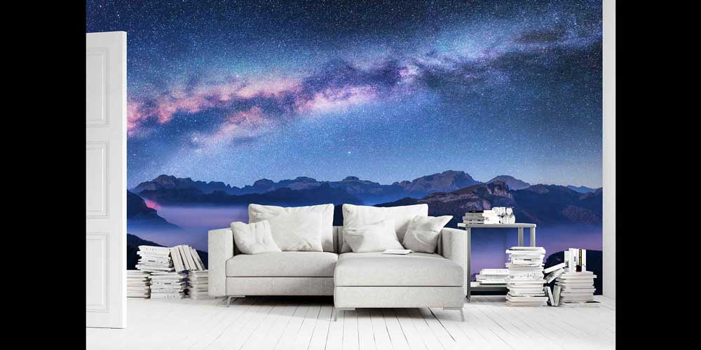 Yıldızlı Gece ve Dağ Manzaralı Doğa Temalı Duvar Kağıdı 4346