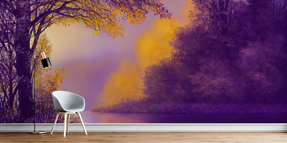 Mor ve Altın Tonlu Nehir Manzarası Duvar Kaplaması 4405