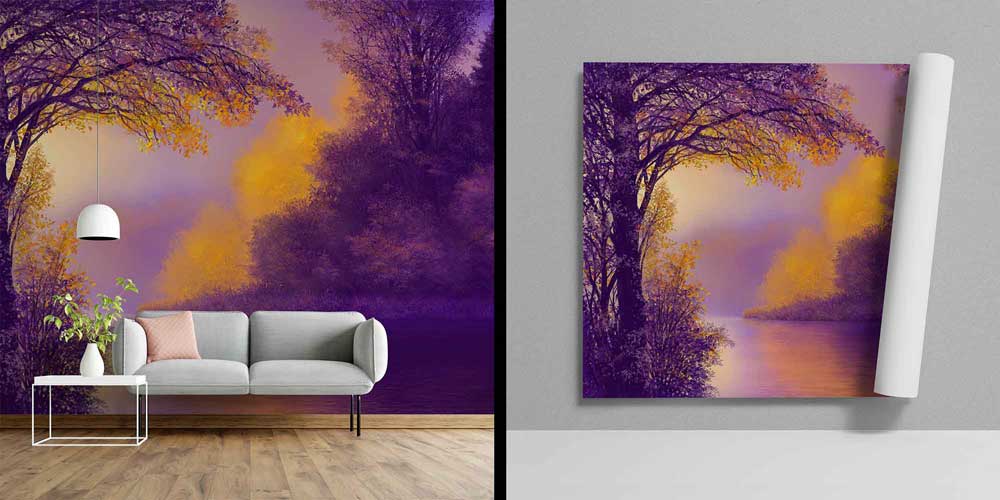 Mor ve Altın Tonlu Nehir Manzarası Duvar Kaplaması 4405