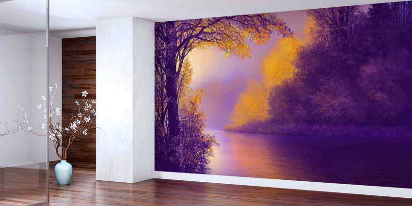 Mor ve Altın Tonlu Nehir Manzarası Duvar Kaplaması 4405