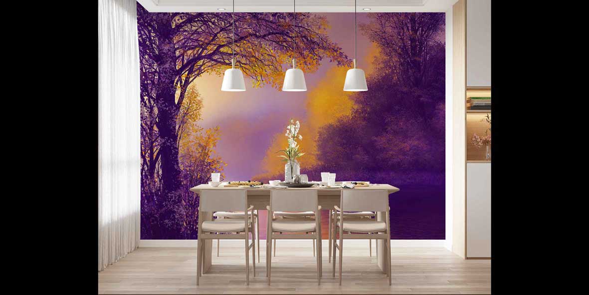 Mor ve Altın Tonlu Nehir Manzarası Duvar Kaplaması 4405