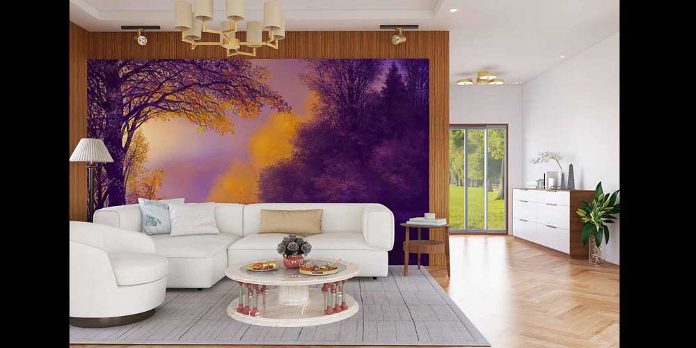 Mor ve Altın Tonlu Nehir Manzarası Duvar Kaplaması 4405