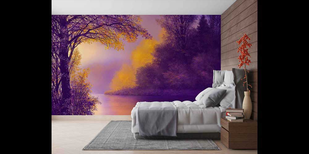 Mor ve Altın Tonlu Nehir Manzarası Duvar Kaplaması 4405